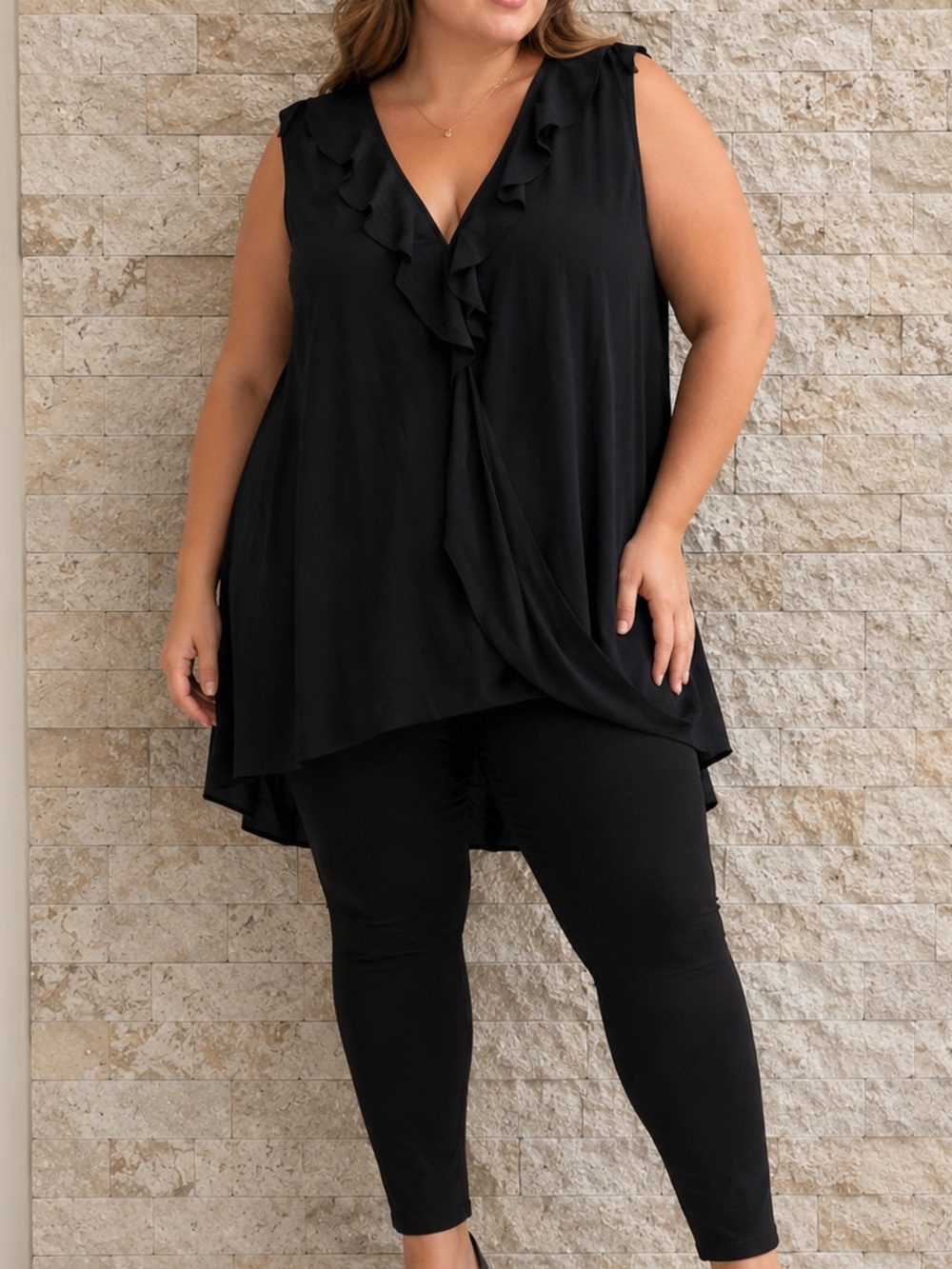 INC International Concepts Black Ruffle V-Neck Sleeveless Camisole 3 X